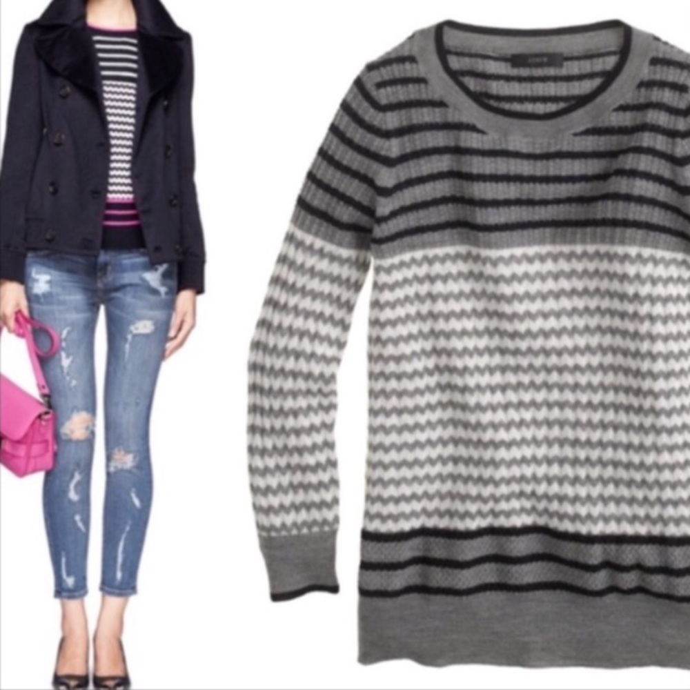 J. Crew Grey & White Chevron Sweater XS